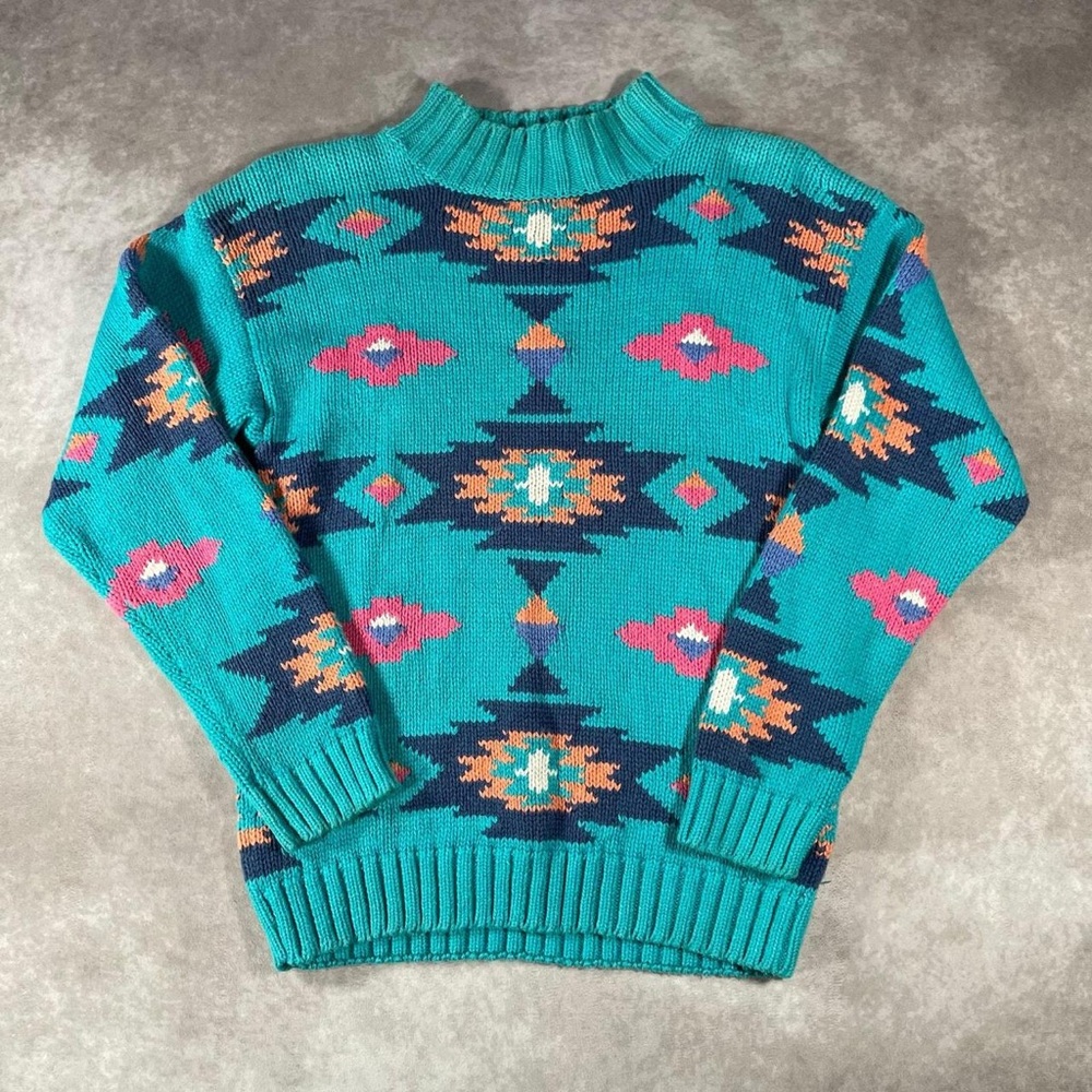 Geometric Patterned Teal Sweater - image 1